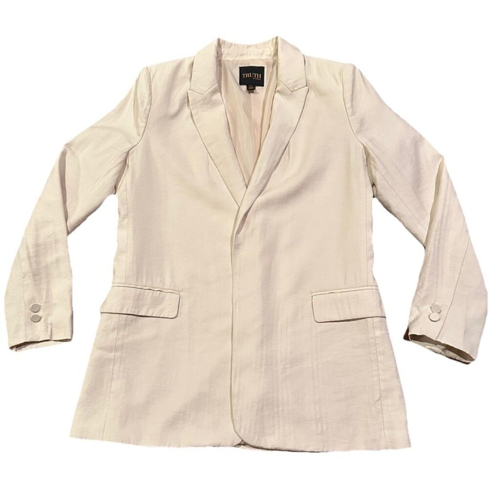 Truth By Republic Womens Petite Small Cream White Open Front Blazer Jacket